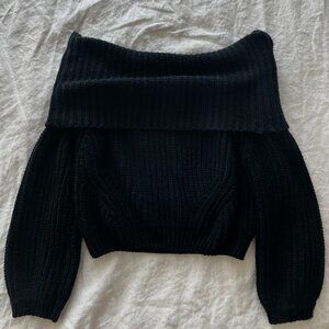 Lulus Off Shoulder Black Knit Sweater - Adjustable Neckline - Extra Small XS